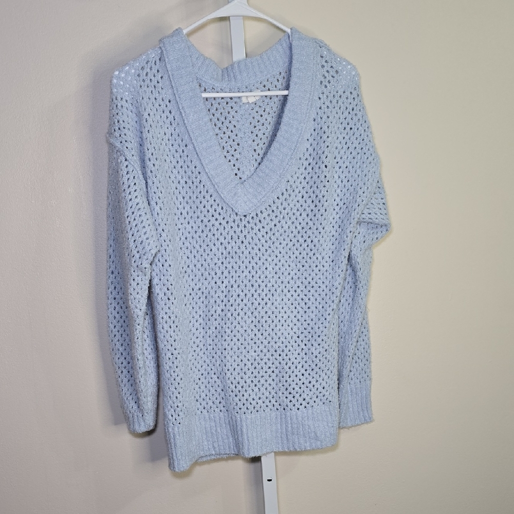Aerie Soft Sky Blue V-Neck Pull Over-sized Sweater Ladies Sz XS